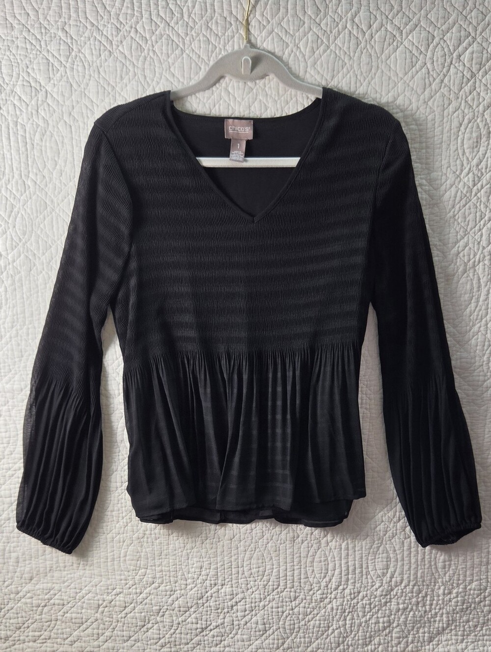 Chico's Black V-Neck Long-Sleeve Peplum Top